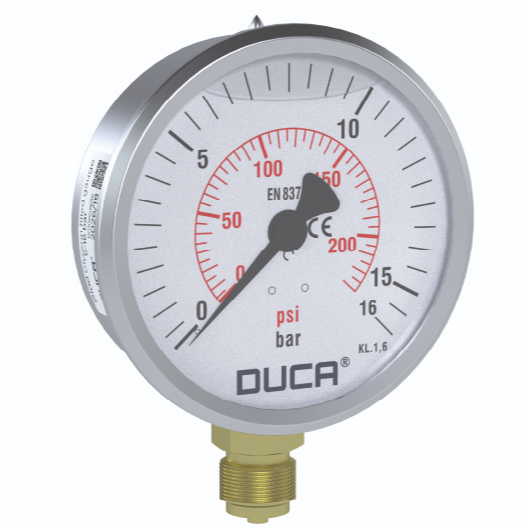 Worimex Spareparts Manometer Duca Bourdon Type Glycerinum dia 100 G1/2 Bottom Connection 0-16bar